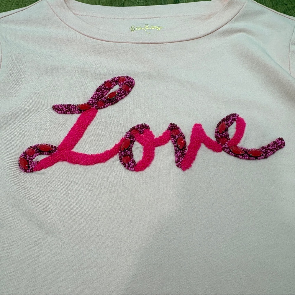 🌟LILLY PULITZER🌟 RAMI SWEATSHIRT LOVE BREAST CANCER PINK BLOSSOM SZ M - Picture 3 of 10